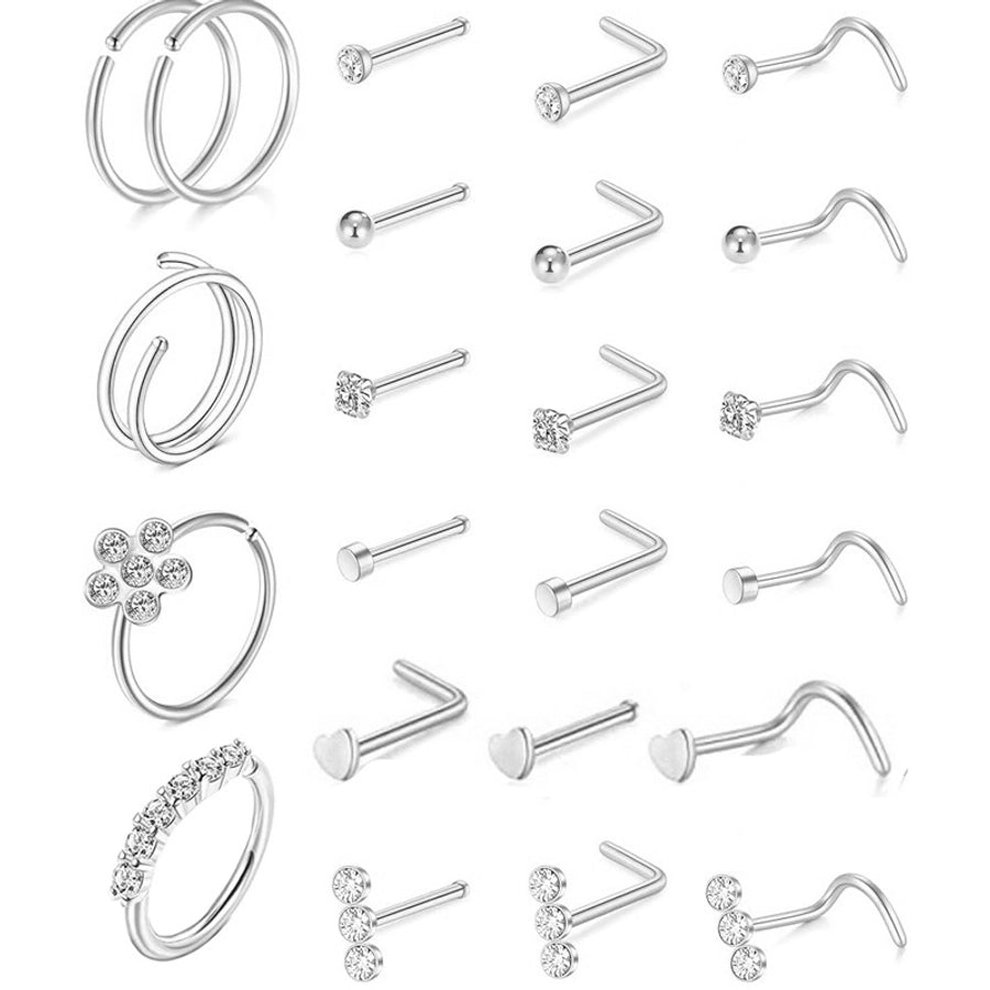 1 Set Nose Rings & Studs Casual Simple Style Geometric 316L Stainless Steel  Inlay Zircon Nose Rings & Studs