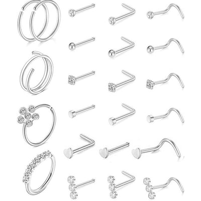 1 Set Nose Rings & Studs Casual Simple Style Geometric 316L Stainless Steel  Inlay Zircon Nose Rings & Studs
