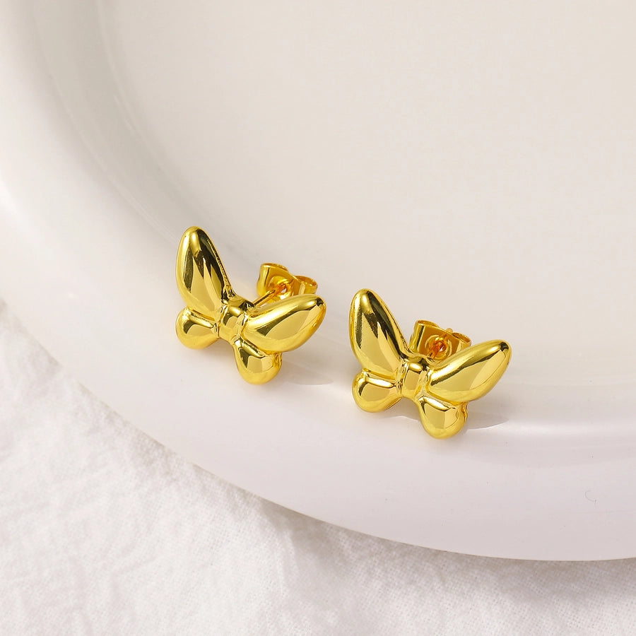 1 Pair Elegant Round Star Butterfly Titanium Steel Ear Studs