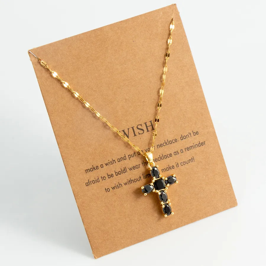 Stainless Steel 18K Gold Plated Simple Style Plating Inlay Cross Zircon