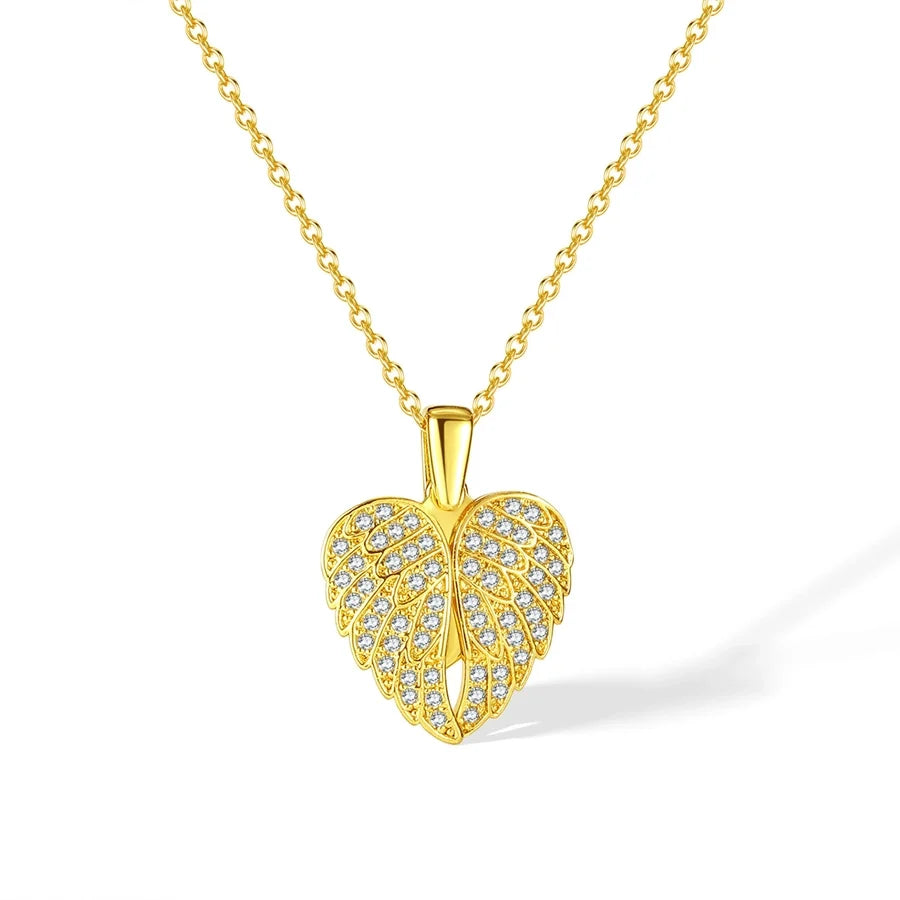 Jewelry Casual Elegant Heart Shape Wings 304 Stainless Steel Copper Zircon Pendant Necklace
