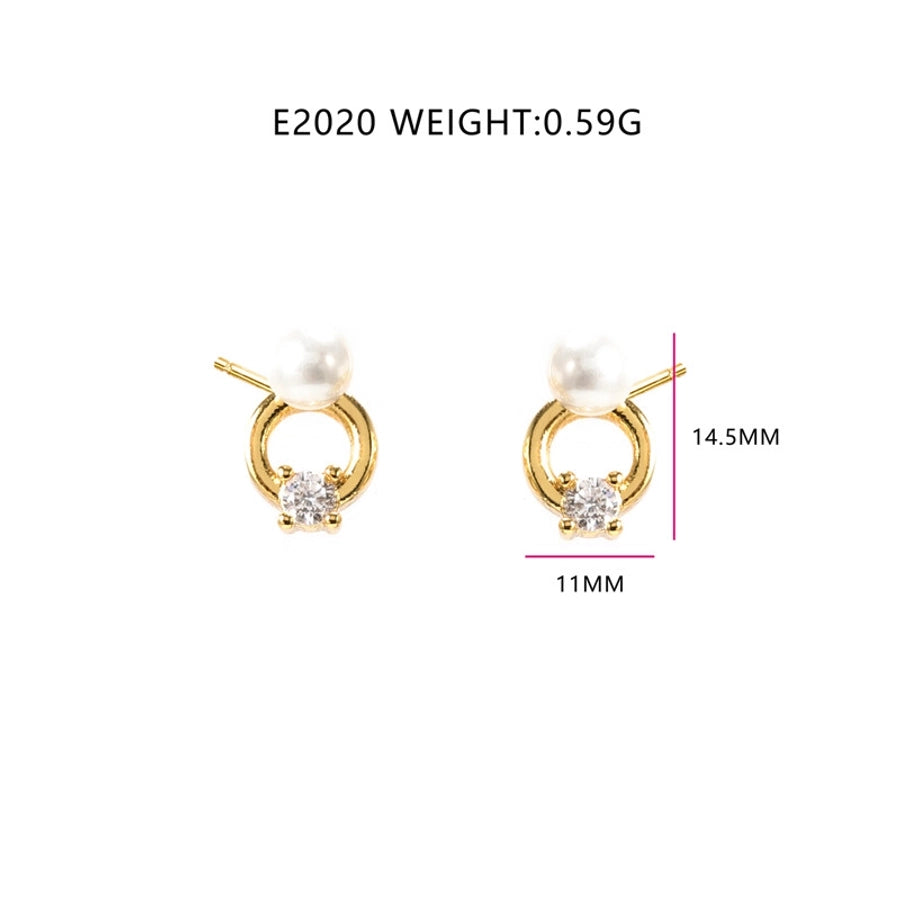 1 Pair IG Style Simple Style Round Plating Inlay Copper Pearl Zircon 18K Gold Plated Ear Studs