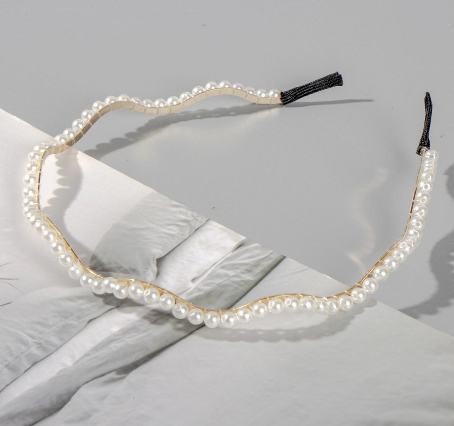 simple style round baroque pearls chain inlay pearl hair band