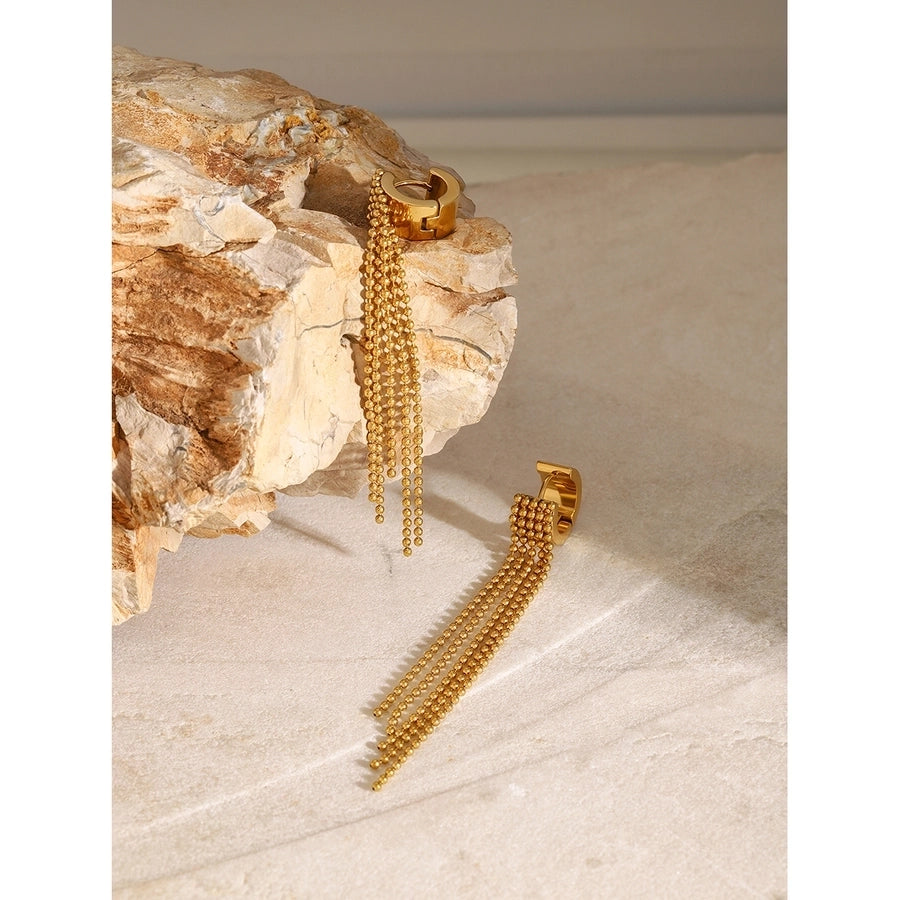 18K Gold Stainless Steel Bead Chain Tassel Earrings Earrings with Left and Right Sides