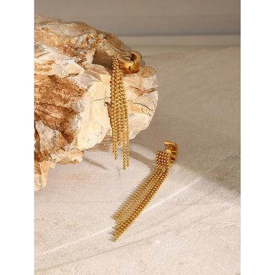 18K Gold Stainless Steel Bead Chain Tassel Earrings Earrings with Left and Right Sides