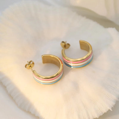 1 Pair IG Style Simple Style C Shape Enamel Titanium Steel Ear Studs