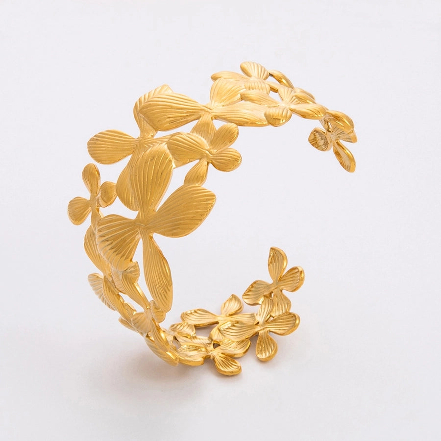 Casual Retro Leaves Flower 304 Stainless Steel Cuff Bracelets In Bulk