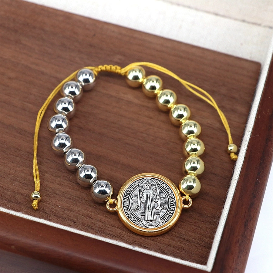 Copper Beaded Geometric Round Virgin Mary Bracelets