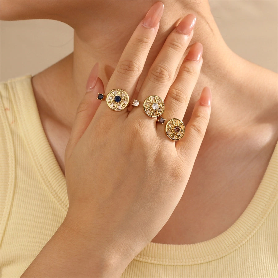 Copper Inlay Snowflake Zircon Open Rings