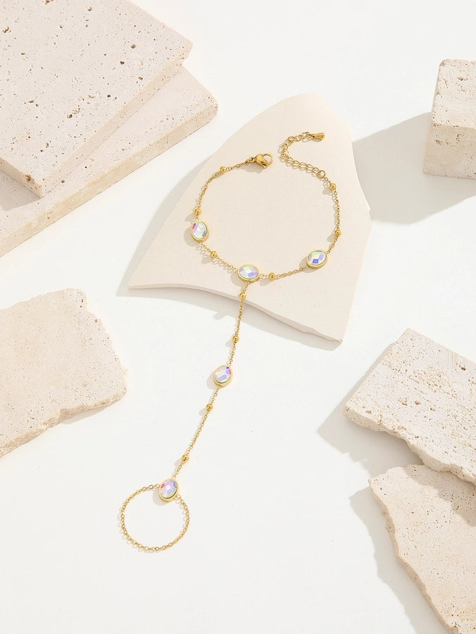 Simple Style Classic Style Petal Butterfly Bow Knot Titanium Steel 18K Gold Plated Rhinestones Bracelets In Bulk