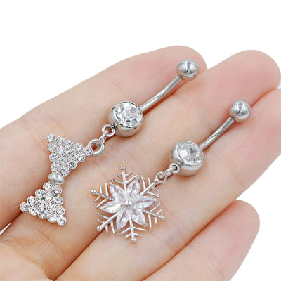 1 Piece Belly Rings Sexy Classic Style Snowflake 316 Stainless Steel  Alloy Plating Rhinestones Glass 18K Gold Plated White Gold Plated