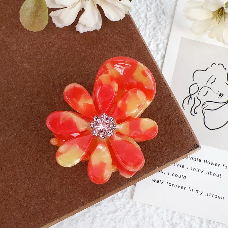 Women's Sweet Flower Acetic acid sheets Inlay Rhinestones Hair Claws