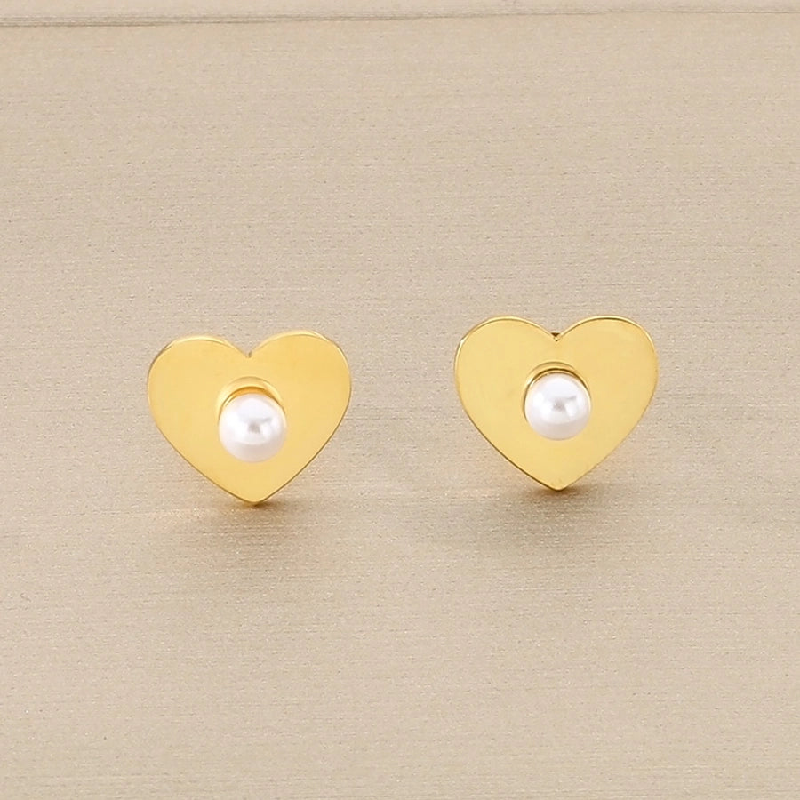 1 Pair Vintage Style Square Heart Shape Hollow Out Inlay 304 Stainless Steel Pearl Zircon 18K Gold Plated Earrings