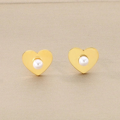 1 Pair Vintage Style Square Heart Shape Hollow Out Inlay 304 Stainless Steel Pearl Zircon 18K Gold Plated Earrings