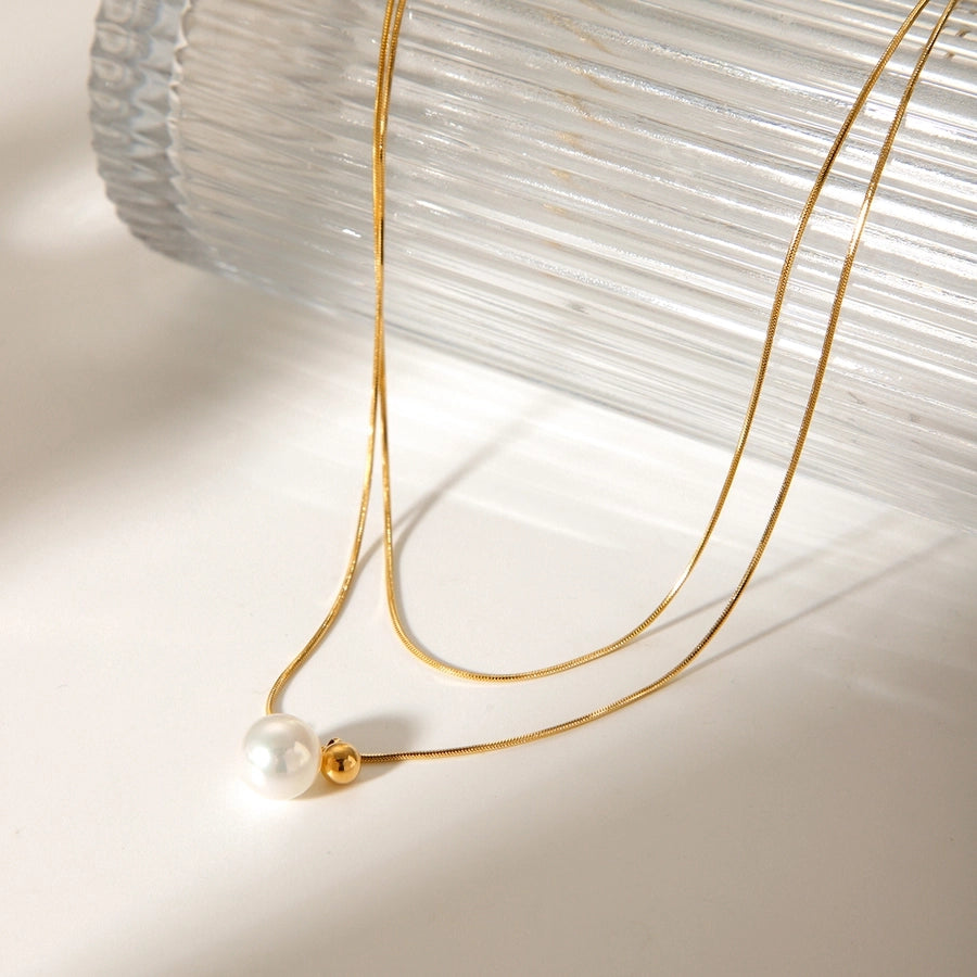 Jewelry IG Style Classic Style Round 304 Stainless Steel Titanium Steel 18K Gold Plated Double Layer Necklaces