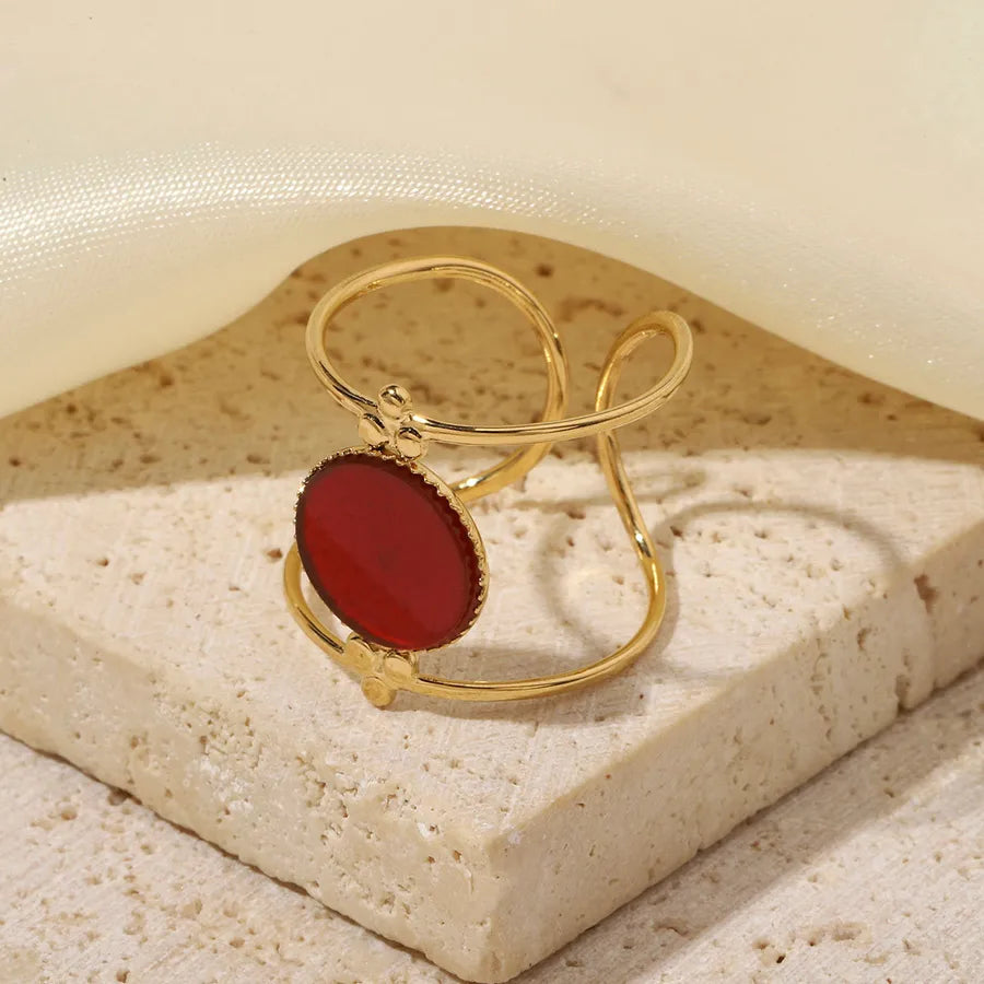 Wholesale Jewelry Vintage Style French Style Simple Style Geometric Titanium Steel Natural Stone Plating Open Rings