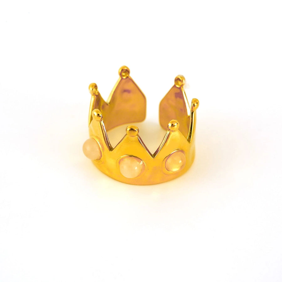 Jewelry Elegant Classic Style Crown 304 Stainless Steel Natural Stone Inlay Open Rings