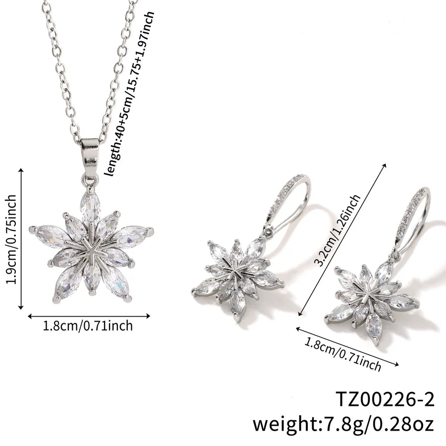 Elegant Personality Fashion Snowflake Suit, 3-Piece Fashion Simple Pendant Necklace and Earrings Suit, Suitable for Daily Wear, Party and Valentine's Day Gifts