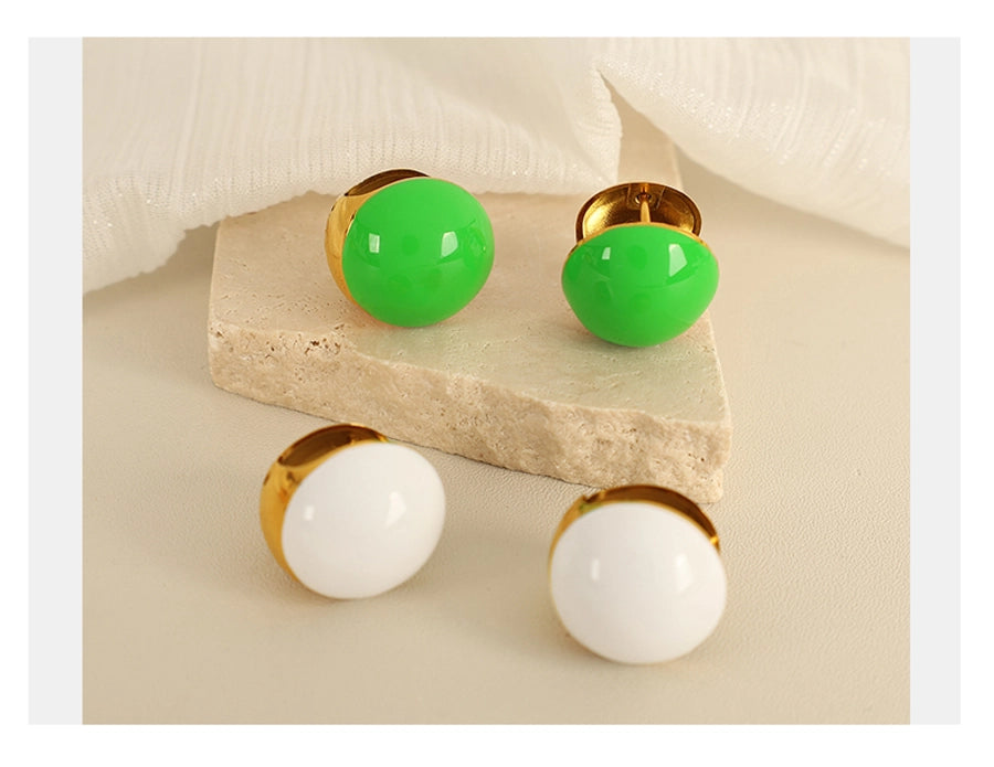 1 Pair IG Style Simple Style Round Enamel 304 Stainless Steel 18K Gold Plated Stainless Steel Earrings