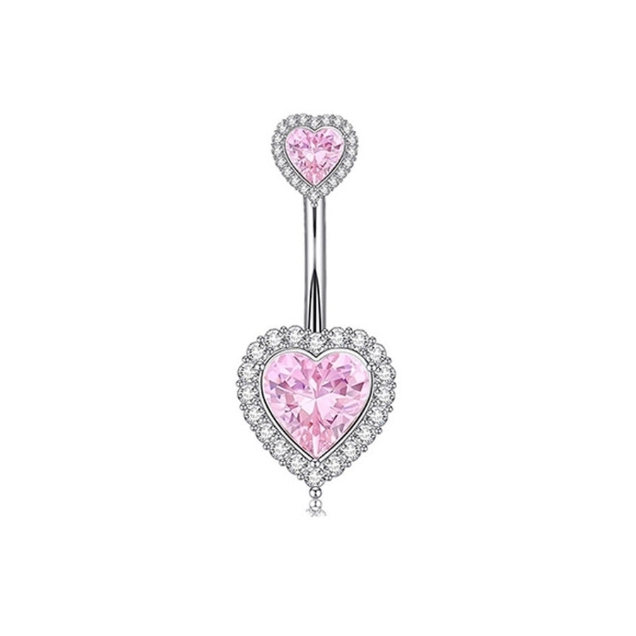 1 Piece 1 Set Belly Rings Hip-Hop Shiny Heart Shape 316L Stainless Steel  Copper Hollow Out Inlay Zircon Belly Rings