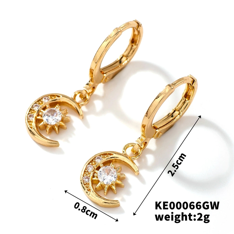 1 Pair Casual Elegant Heart Shape Flower Inlay Copper Zircon K Gold Plated Drop Earrings