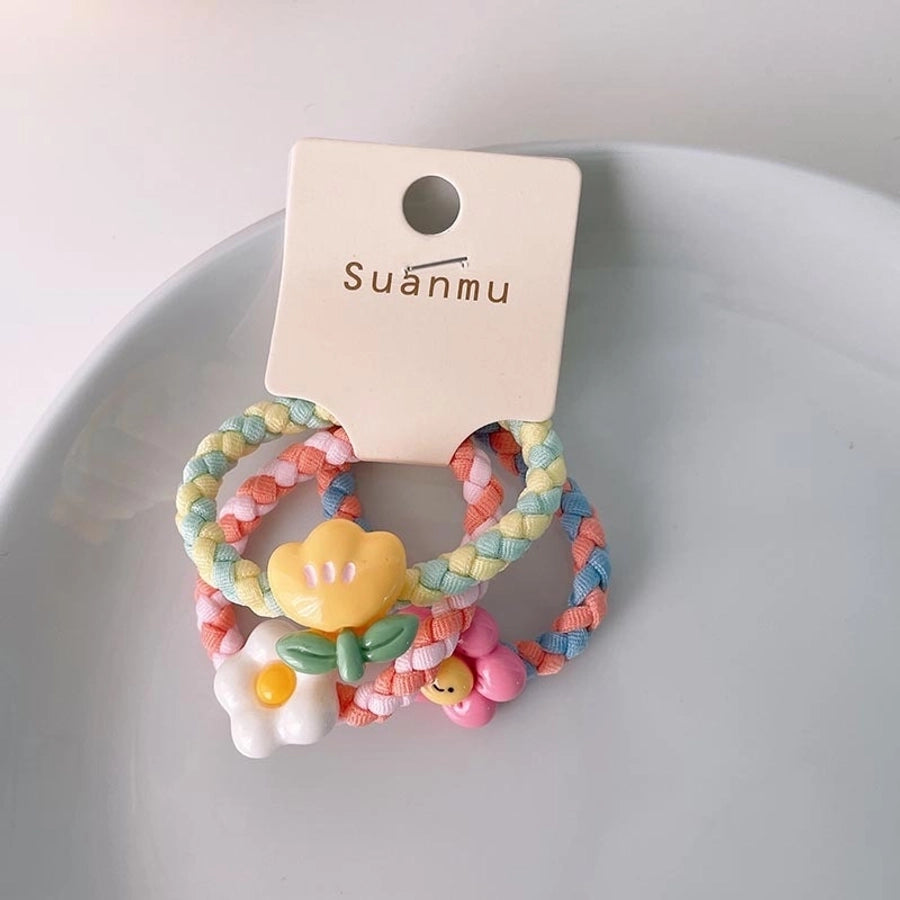 kid's cartoon style animal fruit flower cloth resin contrast collar hair tie