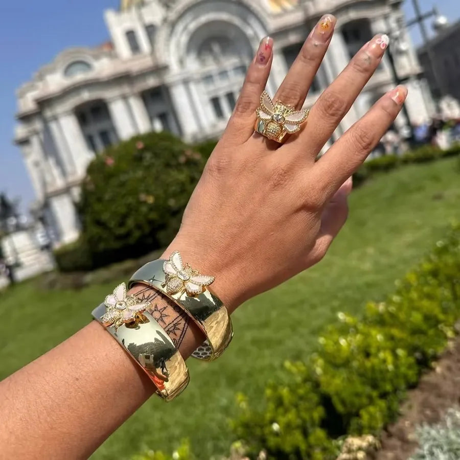 Wholesale Jewelry Classic Style Solid Color Bee Copper Zircon 18K Gold Plated Plating Inlay Jewelry Set