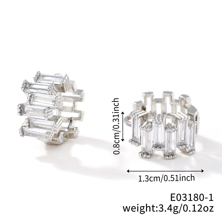 1 Pair Elegant Basic Round Inlay Copper Zircon Rhodium Plated Ear clip