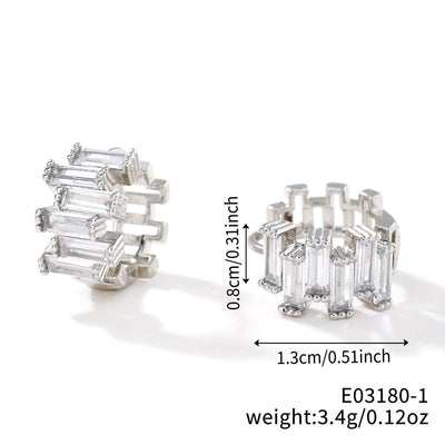 1 Pair Elegant Basic Round Inlay Copper Zircon Rhodium Plated Ear clip