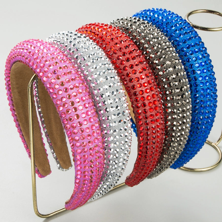 women's shiny solid color cloth sponge inlay rhinestones hair band