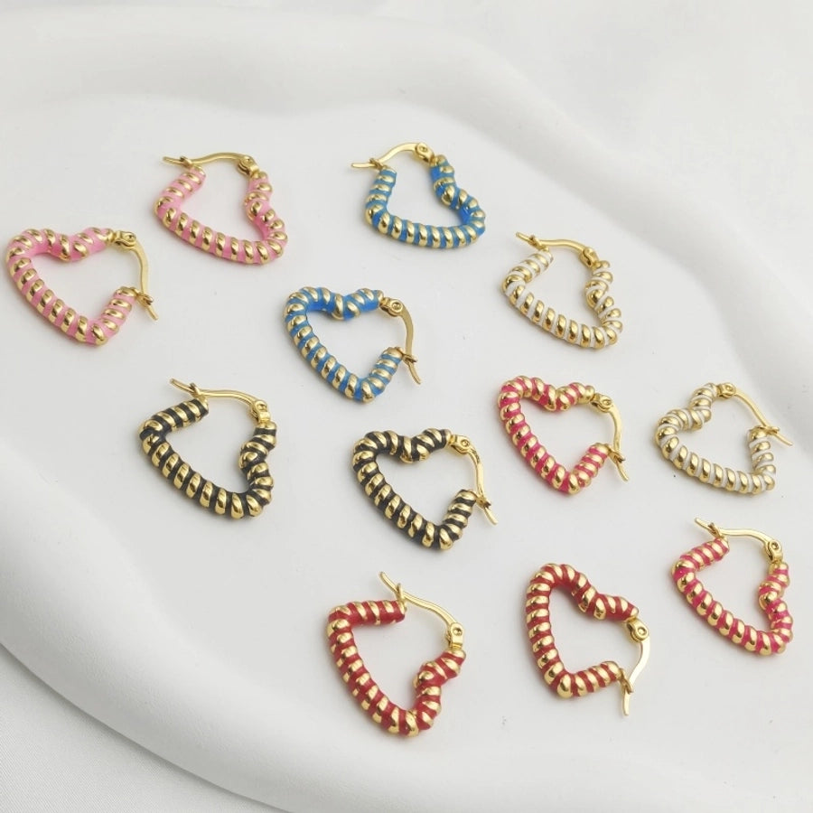 1 Pair Elegant Simple Style Heart Shape Twist Enamel 304 Stainless Steel Stainless Steel Earrings