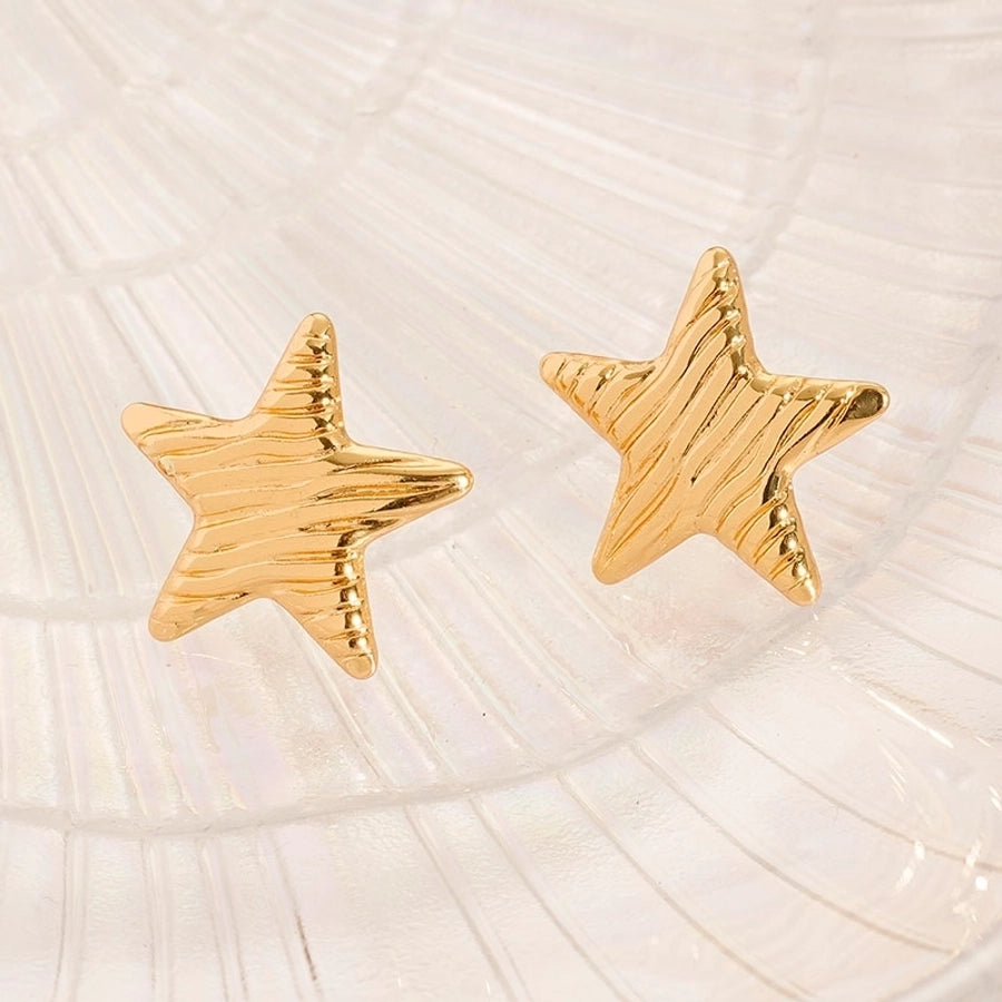 1 Pair Casual French Style Pentagram Round Heart Shape 304 Stainless Steel 18K Gold Plated Ear Studs