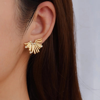 1 Pair IG Style Irregular Solid Color Lines Plating Inlay 304 Stainless Steel Rhinestones 18K Gold Plated Ear Studs