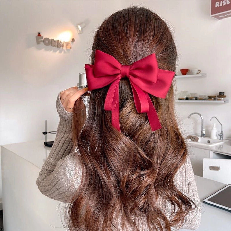 Big bow ribbon hairpin horizontal clip headdress temperament hair accessories high sense back head top clip spring clip