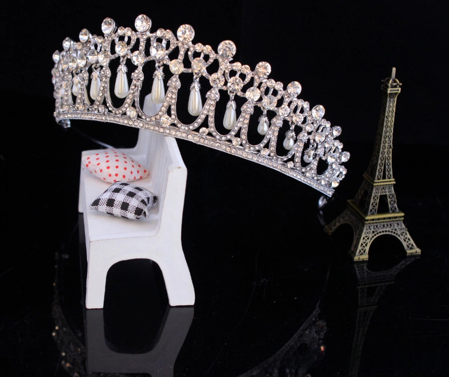Baroque Queen  Large Crown Pearl Rhinestone Hair Accessories Bride Crown European Style Wedding Princess Crown Headwear