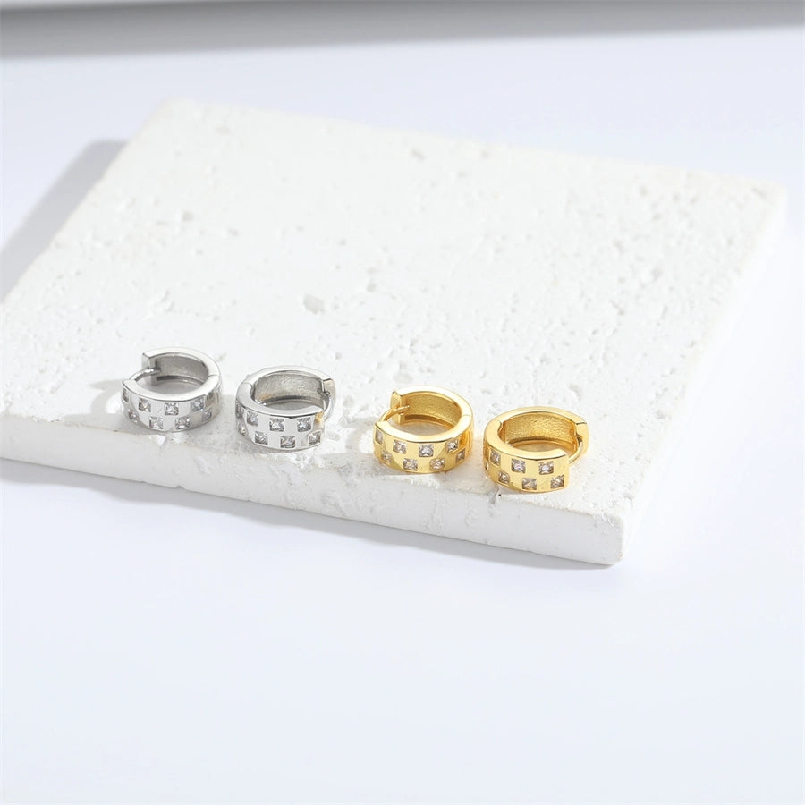 1 Pair Vintage Style Simple Style Round Copper Zircon 14K Gold Plated Earrings Ear Studs