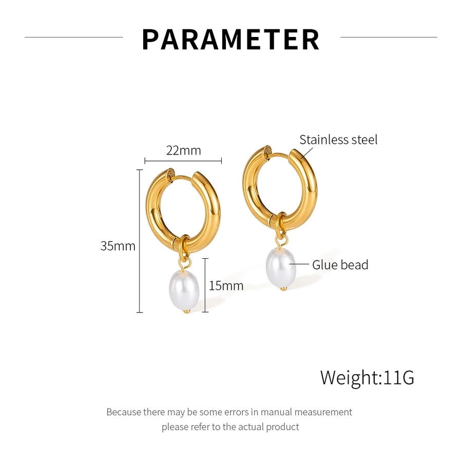 1 Pair French Style Geometric Pearl chain 304 Stainless Steel 18K Gold Plated Drop Earrings