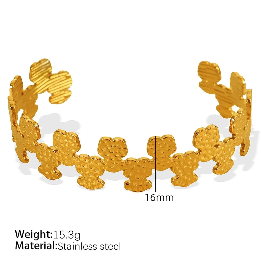 Simple Style Leaves Solid Color Flower Titanium Steel 18K Gold Plated Bangle In Bulk