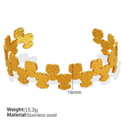 Simple Style Leaves Solid Color Flower Titanium Steel 18K Gold Plated Bangle In Bulk