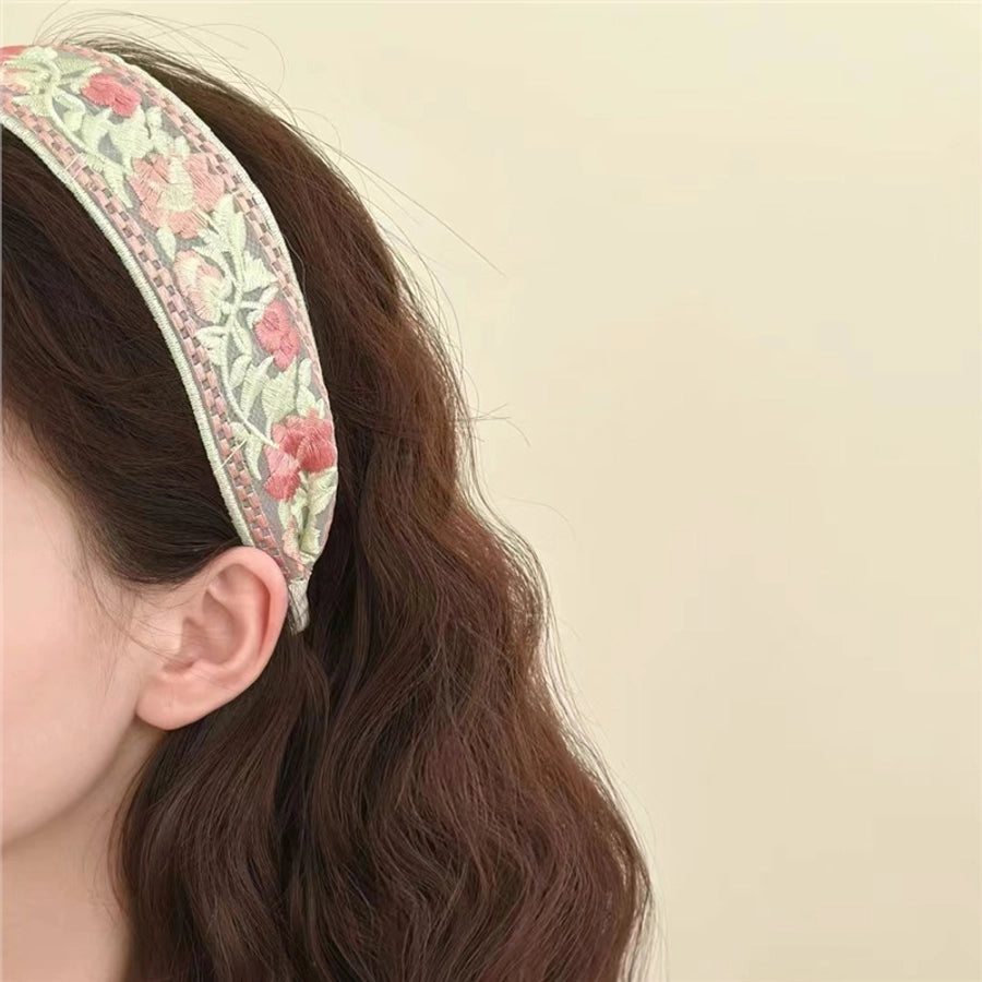 New Ethnic Style Cotton and Linen Embroidery Floral New Chinese Style Hairband Bow Hairpin Headband Wide-brimmed Hair Accessories for Women