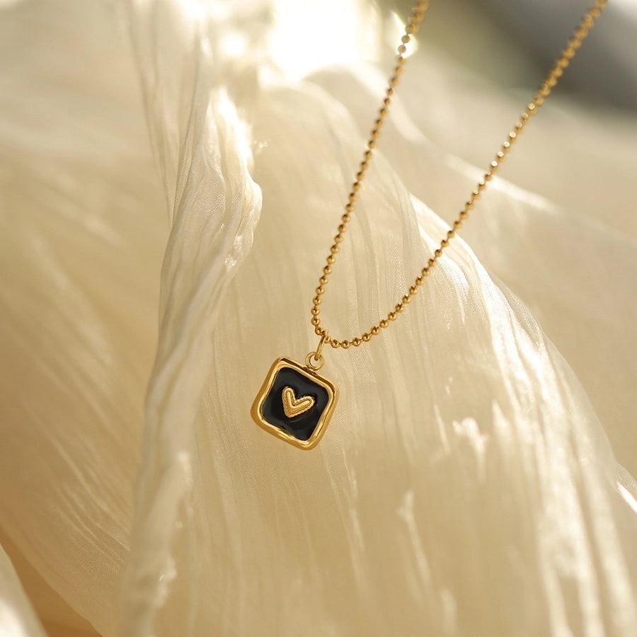 Jewelry IG Style Square Heart Shape 304 Stainless Steel 18K Gold Plated Enamel Pendant Necklace