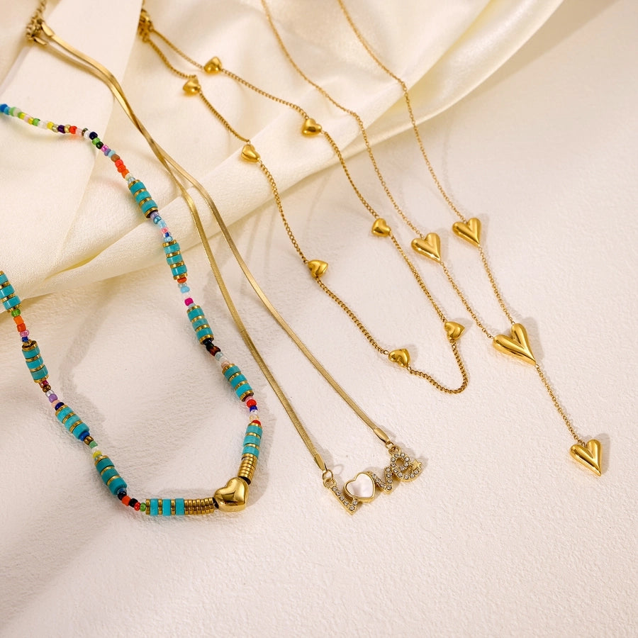 Jewelry Elegant Glam Letter 304 Stainless Steel Zircon 18K Gold Plated Pendant Necklace