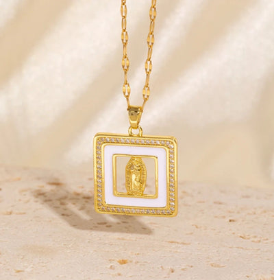 Copper Plating Geometric Virgin Mary Pendant Necklace