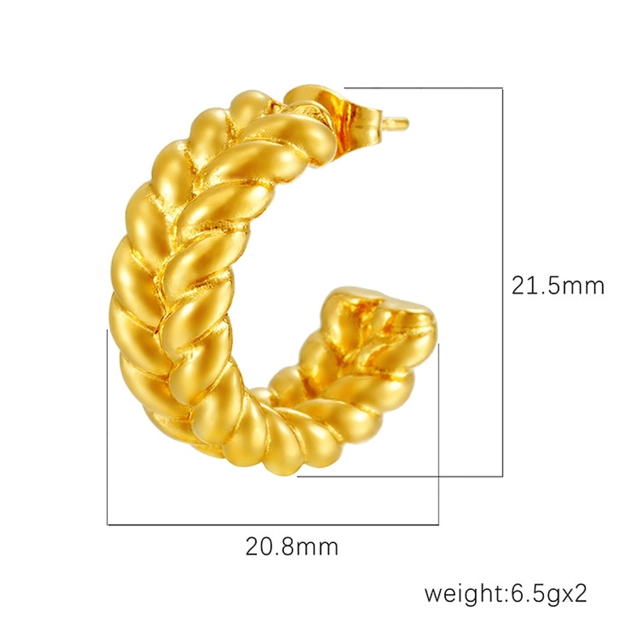 1 Pair Retro C Shape Grain 304 Stainless Steel 18K Gold Plated Ear Studs