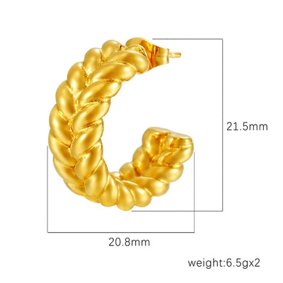 1 Pair Retro C Shape Grain 304 Stainless Steel 18K Gold Plated Ear Studs