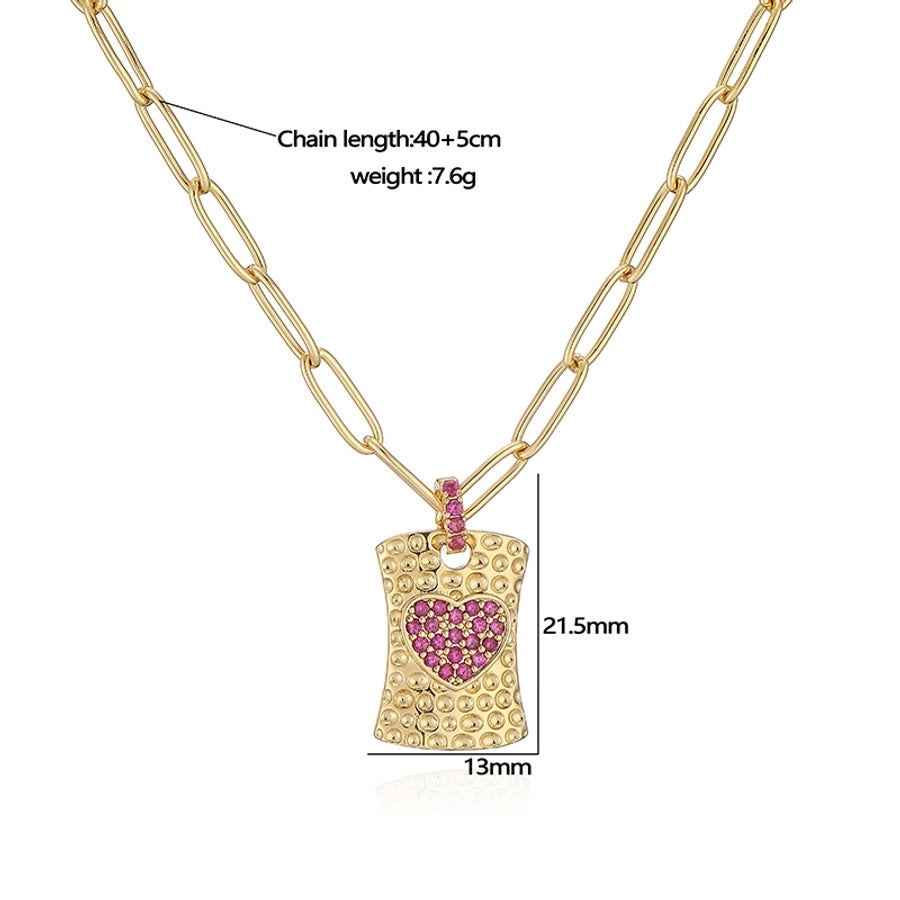 Jewelry Hip-Hop Shiny Heart Shape Copper Copper Zircon 18K Gold Plated Inlay Pendant Necklace