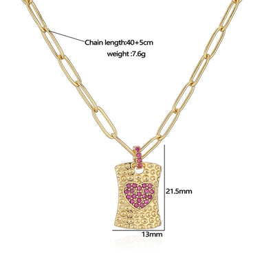 Jewelry Hip-Hop Shiny Heart Shape Copper Copper Zircon 18K Gold Plated Inlay Pendant Necklace