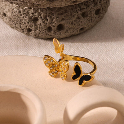 Jewelry IG Style Simple Style Butterfly 304 Stainless Steel Zircon 18K Gold Plated Inlay Open Rings
