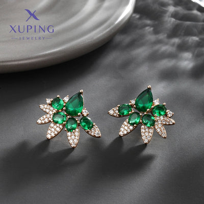 1 Pair Luxurious XUPING Simple Style Geometric Inlay Copper Artificial Gemstones 18K Gold Plated Ear Studs