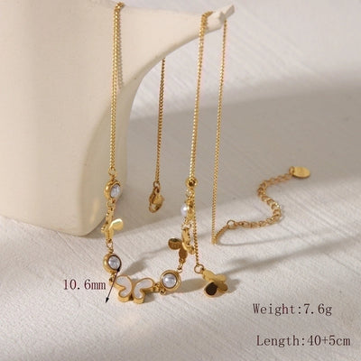 Jewelry Casual Commute Flower Butterfly 304 Stainless Steel Zircon 18K Gold Plated Inlay Pendant Necklace